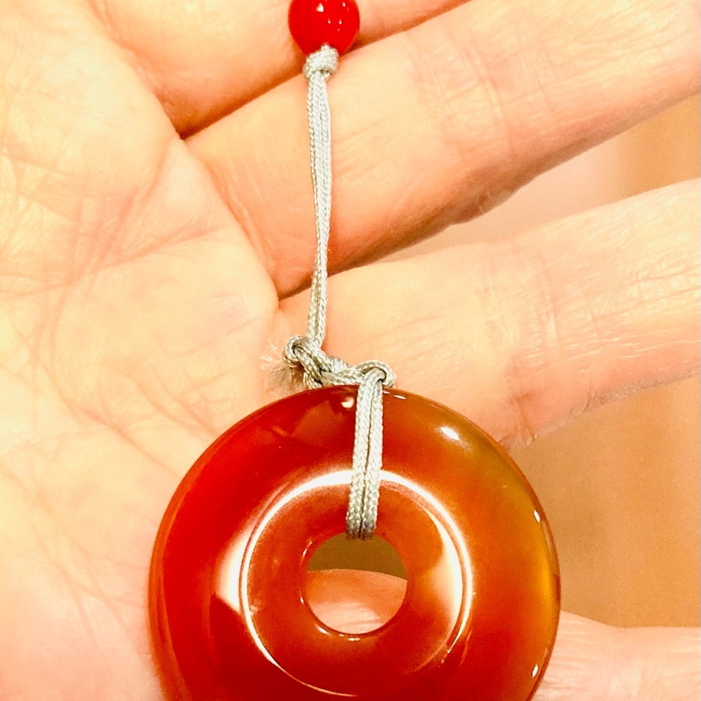 New Blood Agate Donut Pendant & Jade Bead Necklace